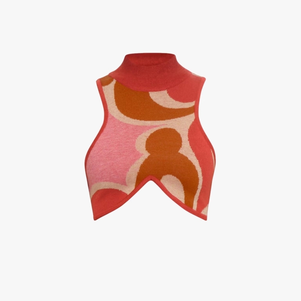 Andrea Iyamah Pink and Brown Cowl Neck Sweater